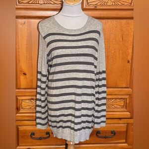 Ann Taylor Heather Gray and Charcoal Striped Sweater